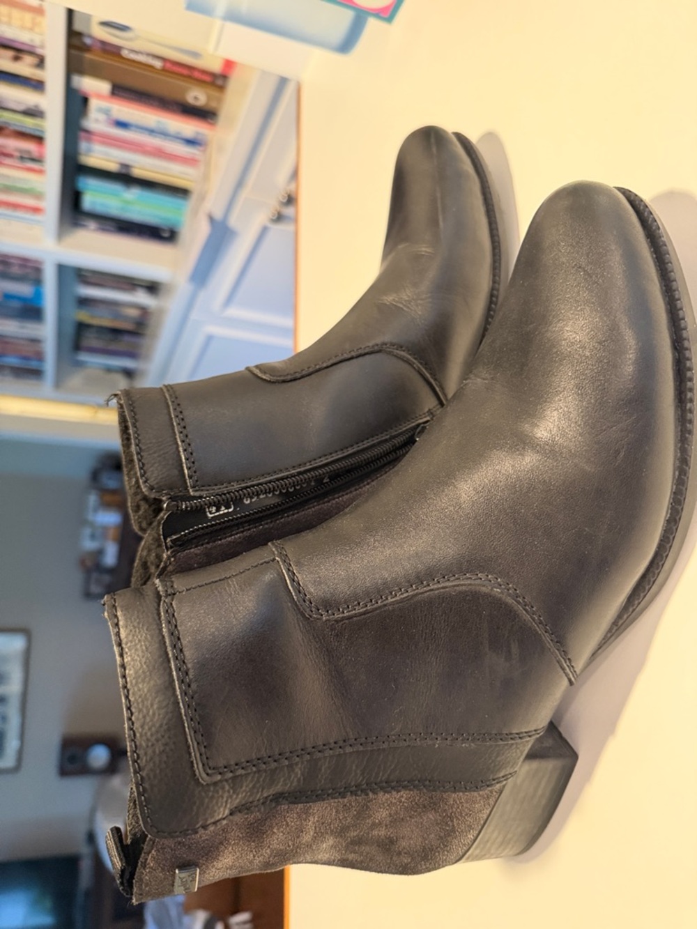 Rieker Black Leather & Suede Side-Zip Ankle Boots